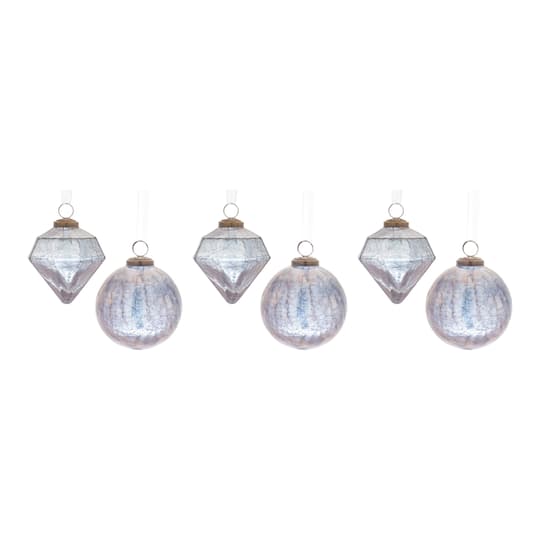 Blue Crackle Glass Ornament Set